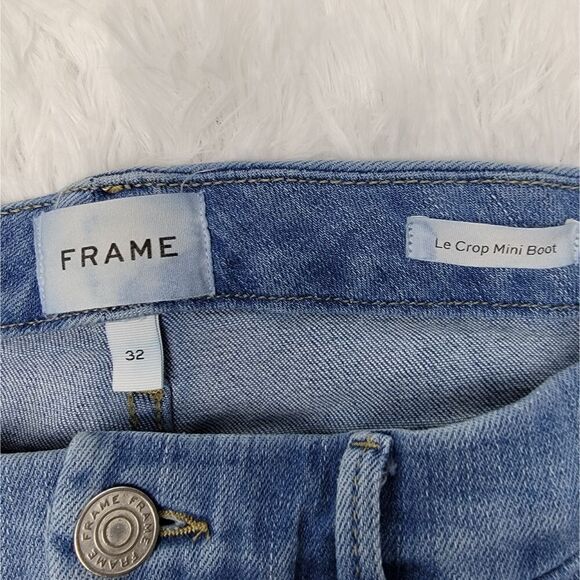 ⬇️ FRAME Denim Le Crop Mini Boot High Waist Frayed Hem Sustainable Jeans Size 32 - Picture 8 of 13